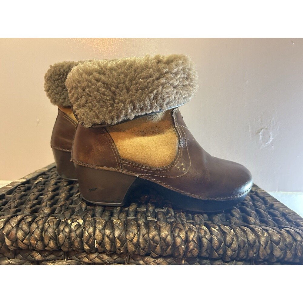 Dansko Stormy Brown Leather Shearling Lined Clog Ankle Boots Size 40 Goblincore